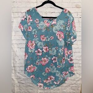 torrid Teal Floral Short Sleeve Blouse